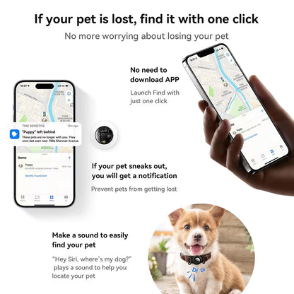 GPS Pet Tracker No Monthly Fee – Works with Apple Find My | Dogs & Cats