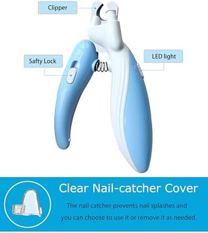 Cat Dog Pet Nail Clippers with Light, Llluminates Cat Dog Nails or Bloodline, Safety Pet Nail Clipper for Dogs, Cats, Rabbits, Sharp, No Nail Splitting(Blue)