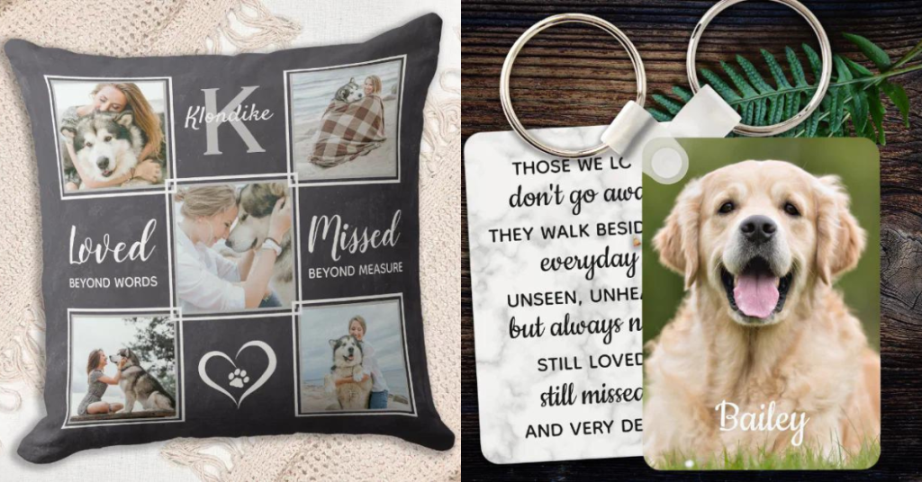 Honor your beloved pet with a personalized photo keepsake. These plaques, pillows, and blankets will keep their memory alive and close to your heart.